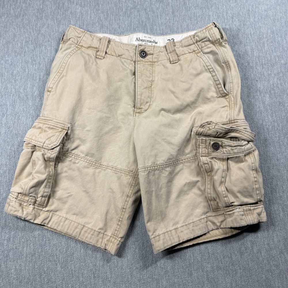 Abercrombie & Fitch Shorts Mens 33 Tan Khaki Cargo Multi Pocket Utility Cotton